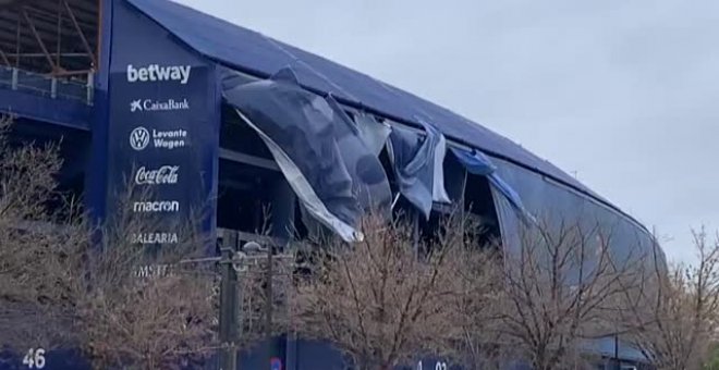 El estadio del Levante sufre los efectos de la borrasca Gloria