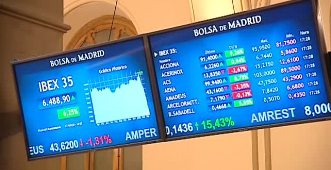 La Bolsa se dispara un 6,4% por el blindaje del Gobierno y la CNMV