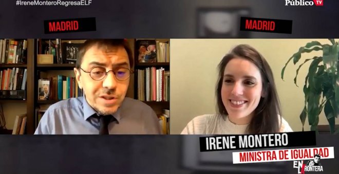 La ministra de Igualdad, Irene Montero, será entrevistada esta noche en el programa 'En la Frontera' de Público TV