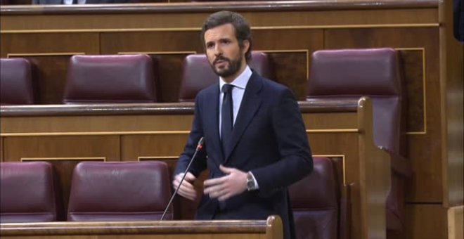 Casado a Sánchez: "No le volveremos a apoyar para arruinar España por tercera vez"