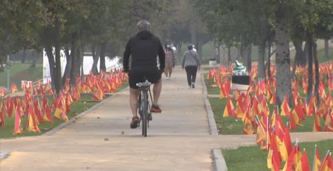 Plantan en Sevilla miles de banderas de España en homenaje a las víctimas de la COVID-19