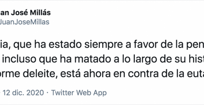 "La Iglesia, que ha estado siempre a favor de la pena de muerte...": la aplaudida reflexión de Juan José Millás sobre la Iglesia y la eutanasia