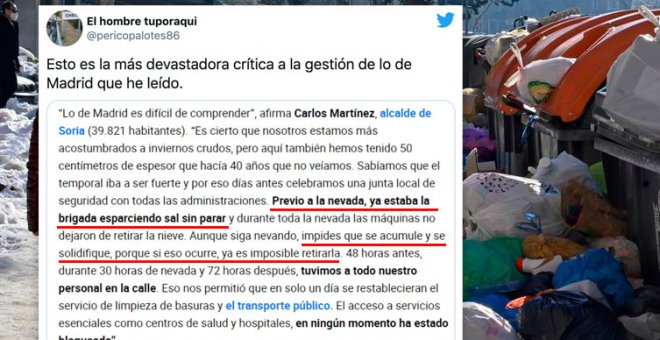 "Lo de Madrid es difícil de comprender": la demoledora crítica del alcalde de Soria a la gestión de la nevada en la capital