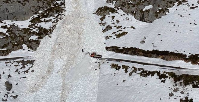 Tresviso queda incomunicado después de que un alud de nieve sepulte la carretera de acceso