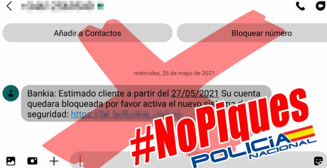 La Policía Nacional alerta de una estafa mediante "smishing" que suplanta a entidades bancarias