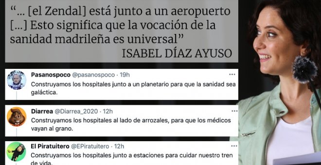 Un aeropuerto, el Zendal y la "sanidad universal": cachondeo por lo que Ayuso ha dicho sobre el hospital de emergencias