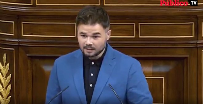 Rufián recuerda uno de los "grandes hits" de Albert Rivera. "¿Lo escuchan? Es el silencio"