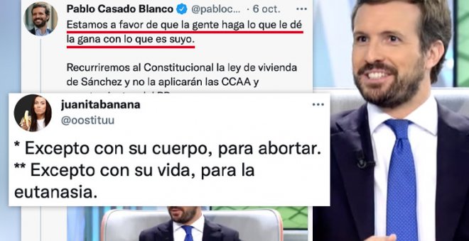 "Especular con la vivienda, ok. Casarte con quien te dé la gana, no": los tuiteros recuerdan a Casado qué "libertad" defiende del PP