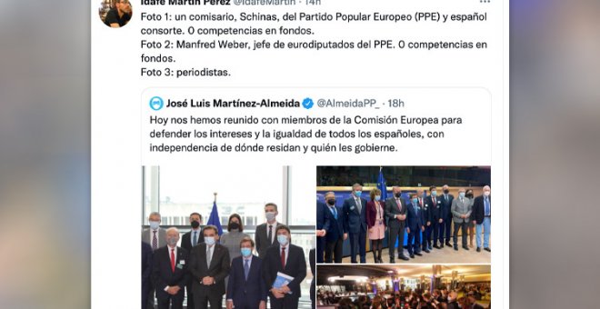 Enésimo intento fallido del PP de malmeter con los fondos covid en Europa, ahora con Almeida a la cabeza: "Patetismo nivel Dios"