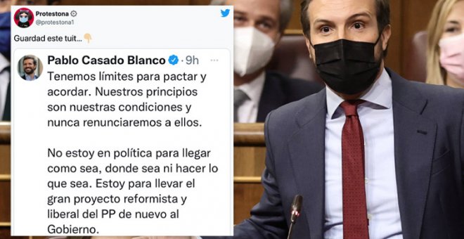 "Guardad este tuit...": reacciones al mensaje de Casado sobre sus "principios" y sus "límites para pactar"