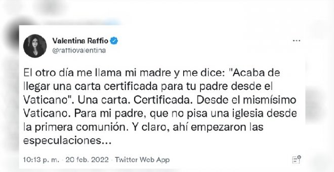 El desternillante hilo de una periodista sobre las cartas certificadas del Vaticano que recibió su familia