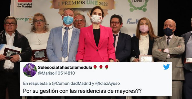 Ayuso recibe otro galardón por su gestión de la pandemia: "¿Cuántos jubilados y sanitarios votaron este premio?"