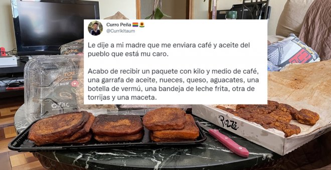 Un joven que le pide aceite y café a su madre recibe un paquete que es la envidia de los tuiteros: "Eso ya hay que declararlo a Hacienda"