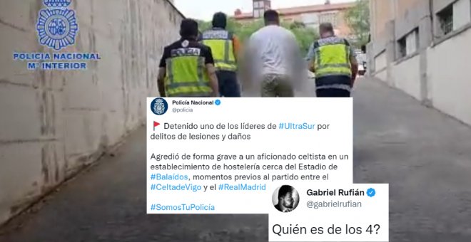 El vídeo de la Policía Nacional por la detención de un líder de UltraSur que ha sembrado la polémica: "¿Quién es de los cuatro?"