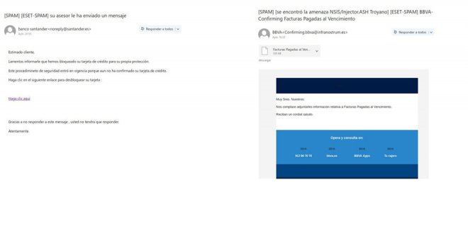 Alerta por nuevos emails suplantando a Banco Santander y BBVA para hacerse con datos bancarios