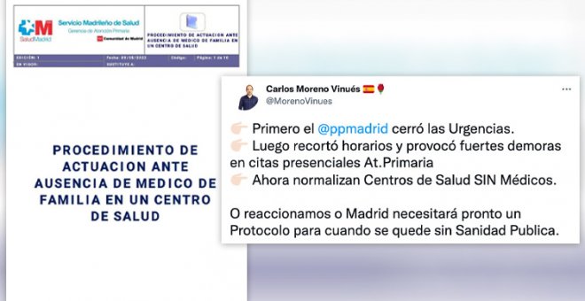 "De los creadores del aeropuerto sin aviones llega el centro de salud sin médicos": críticas ante un nuevo protocolo para los centros de salud de Madrid