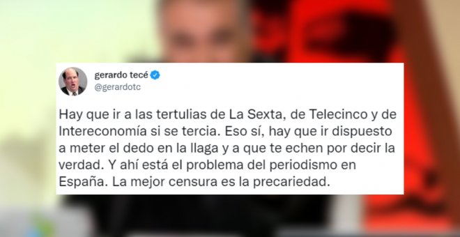 La reflexión de Gerardo Tecé sobre las tertulias en televisión: "Hay que ir dispuesto a meter el dedo en la llaga y a que te echen por decir la verdad"