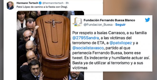 Indignación con el tuit de Hermann Tertsch con una foto de Patxi López en el entierro de Isaías Carrasco: "Indigno de ser eurodiputado"