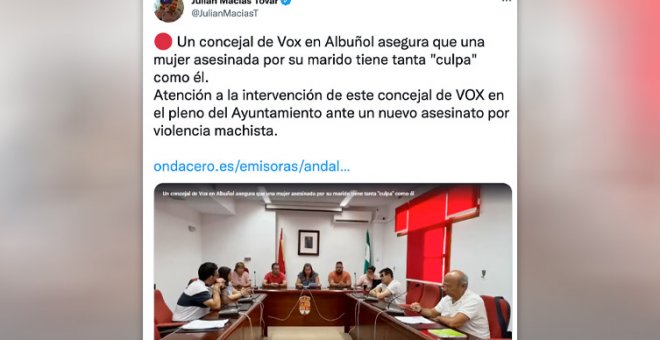 Indignación por el concejal de Vox que dice que la mujer asesinada por su marido en Albuñol tiene "culpa" como él