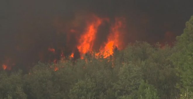 Dramáticas imágenes de la lucha contra el fuego que asola el término municipal de Verín, en Ourense