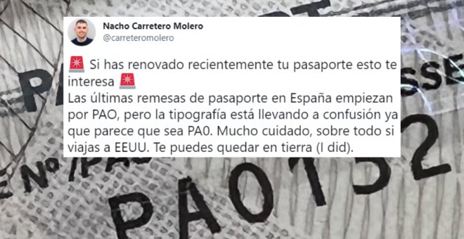 El confuso diseño tipográfico en el pasaporte que ha costado muy caro a un tuitero: "Te puedes quedar en tierra"