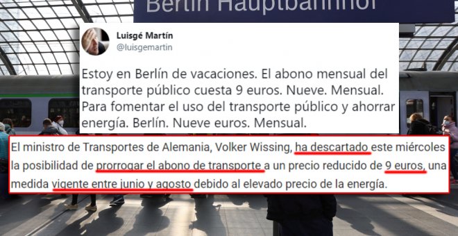 El tuit sobre el abono de transporte en Berlín que no es tal y como lo pintan: "Nueve euros. Mensual"