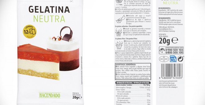 Alertan de la presencia de 'Salmonella' en gelatina neutra en láminas de Hacendado