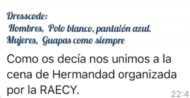 Denuncian "machismo" en un cartel de la cena de Hermandad organizada por la RAECY