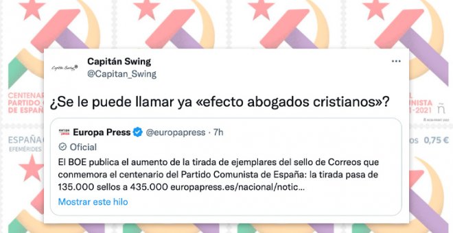 Aumentan la tirada del sello del PCE y las redes reaccionan: "Gracias Abogados Cristianos, con vosotros empezó todo"