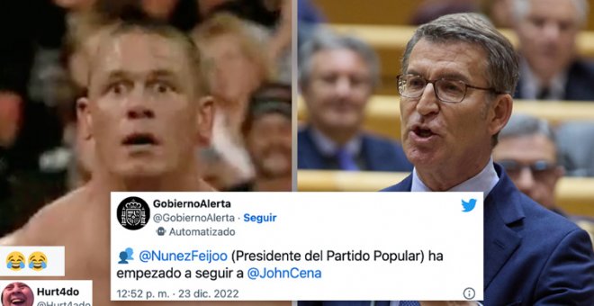 Feijóo empieza a seguir al luchador John Cena en Twitter y las redes alucinan: "Esta es la distopía que merecíamos"