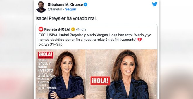 Los tuiteros analizan la supuesta ruptura de Mario Vargas Llosa e Isabel Preysler: "En el Museo de Cera van a tener que hacer un pequeño cambio..."