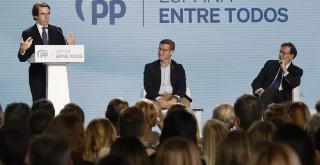 Aznar, junto a Feijóo y Rajoy: "Sánchez no es el candidato del PSOE, sino la cabeza de un frente radical"