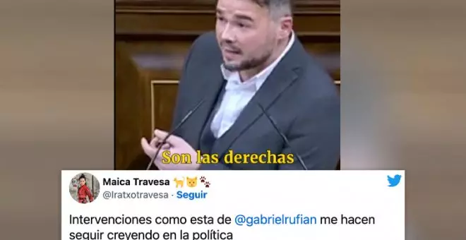 El mensaje de Rufián, claro como el agua, que se ha hecho viral un mes después: "Los derechos no obligan, son las derechas las que obligan"