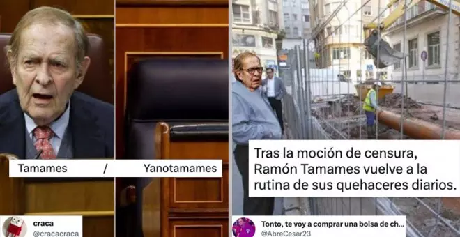 "Ya en casa, sentado en su sillón favorito, Ramón Tamames inicia la tercera jornada de la moción de censura hablándole a la tele"