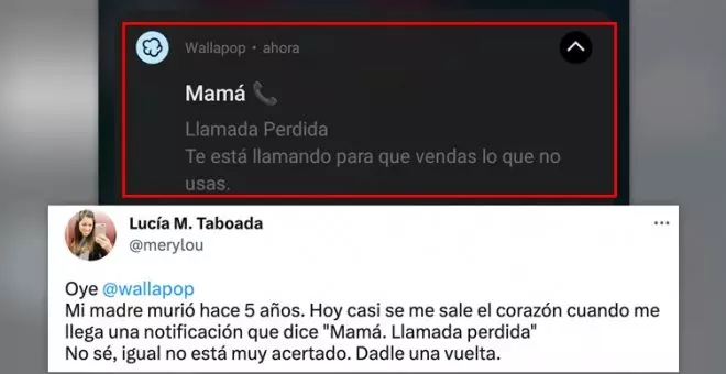 Críticas a la desafortunada notificación de Wallapop por el Día de la Madre: "Se me encoge el corazón. Rota"