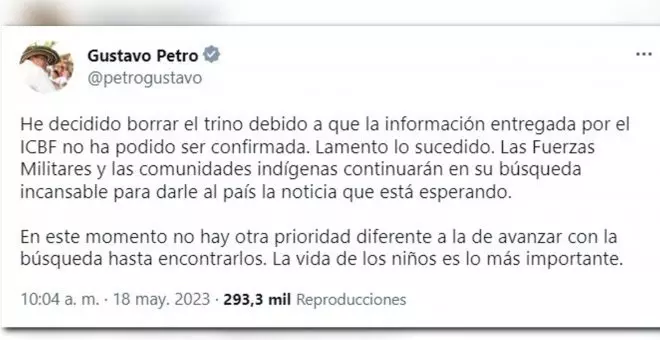 Petro da marcha atrás y admite que sigue búsqueda de cuatro niños de accidente de avión