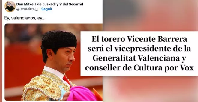 El torero consejero de Cultura ya es una realidad gracias a PP y Vox: ahora a por el cura en Educación y el chamán para Sanidad