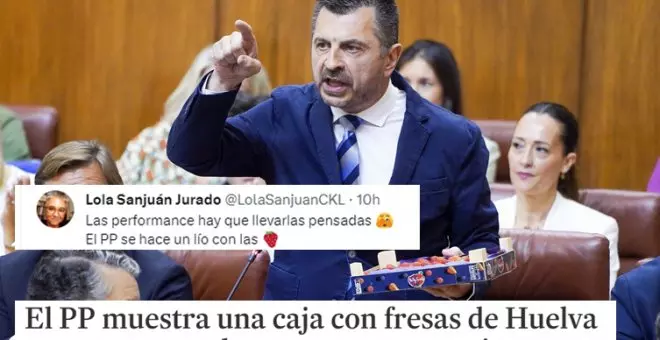 El PP defiende los regadíos ilegales de Huelva mostrando fresas de marca francesa: "Son vagos e ignorantes"