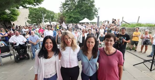 Tomas falsas de la campaña (26): Díaz y Belarra se cuelan en 'El abrazo' de Genovés