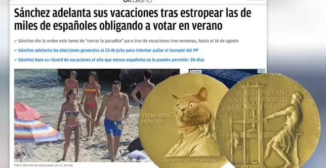 'Ok Diario' se lleva el 'Pulitzer Facha' al titular de Pedro Sánchez más estercolero del verano