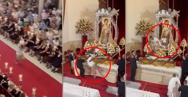 Críticas por el vídeo de un hombre encaramando a un niño a una virgen: "La gente ha perdido el norte"