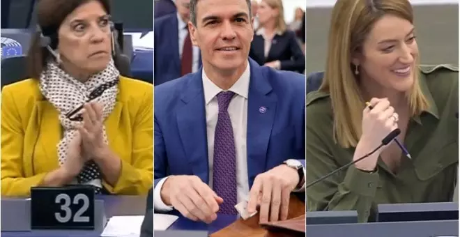 Risas y estupor en el Parlamento Europeo por el ladrido de un perro que se coló en la visita de Pedro Sánchez