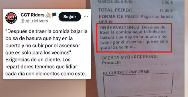 "Bajar la basura y no subir por el ascensor": denuncian las exigencias que tienen que soportar los 'riders'