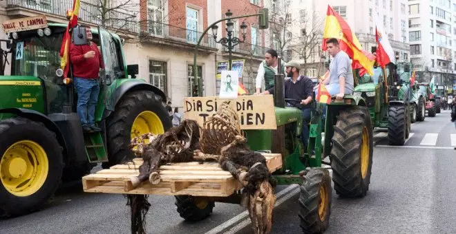 Los ganaderos depositan el cadáver de un potro atacado por el lobo ante la Delegación