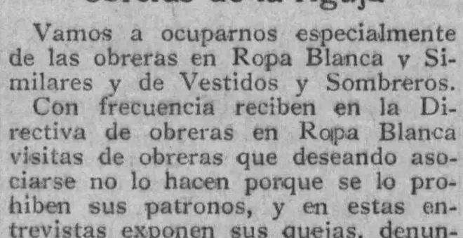 Sobre la sindicación de las obreras de la aguja hacia 1928