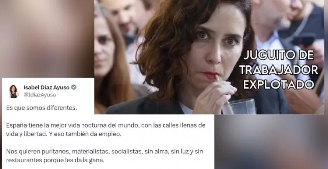 Ayuso critica las palabras de Yolanda Díaz sobre la hostelería y enciende a los tuiteros