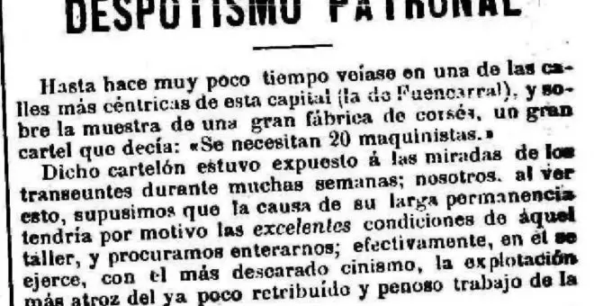 El trabajo de las costureras de corsés en 1886