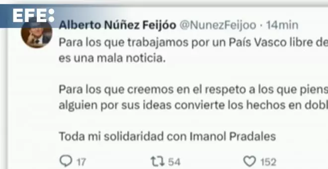 Feijóo traslada su solidaridad a Pradales porque "toda agresion es una mala noticia"