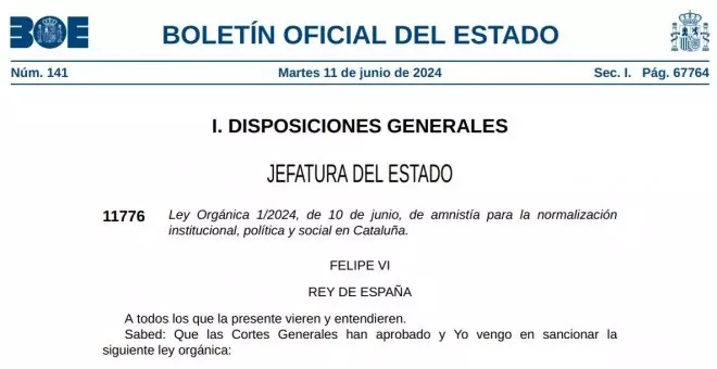 La Ley de Amnistía ya en vigor tras su publicación en el BOE