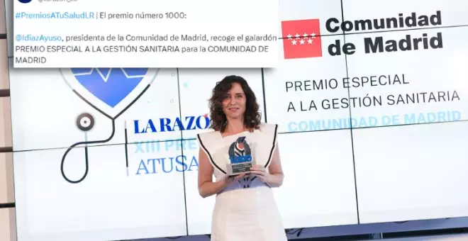 Ayuso recibe un premio de 'La Razón' por la gestión sanitaria y el chiste se cuenta solo: "A Netanyahu, el Nobel de la Paz"